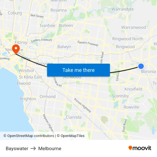 Bayswater to Melbourne map