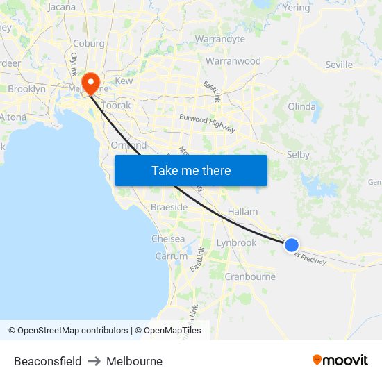 Beaconsfield to Melbourne map