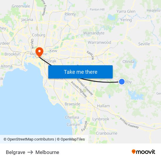 Belgrave to Melbourne map