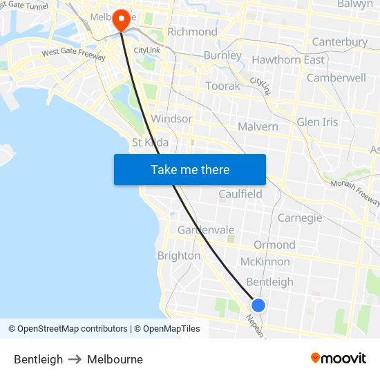 Bentleigh to Melbourne map