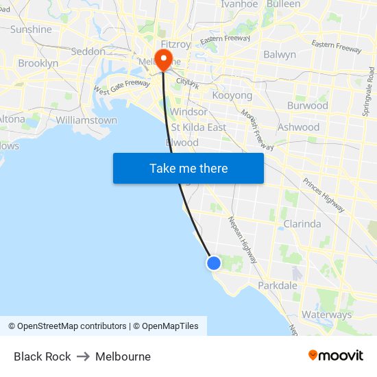 Black Rock to Melbourne map