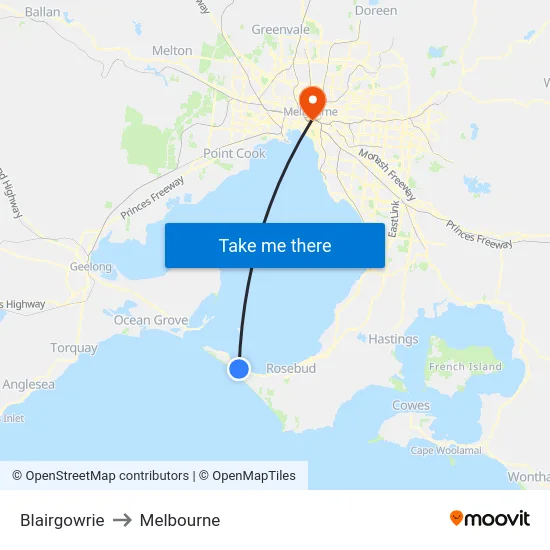 Blairgowrie to Melbourne map
