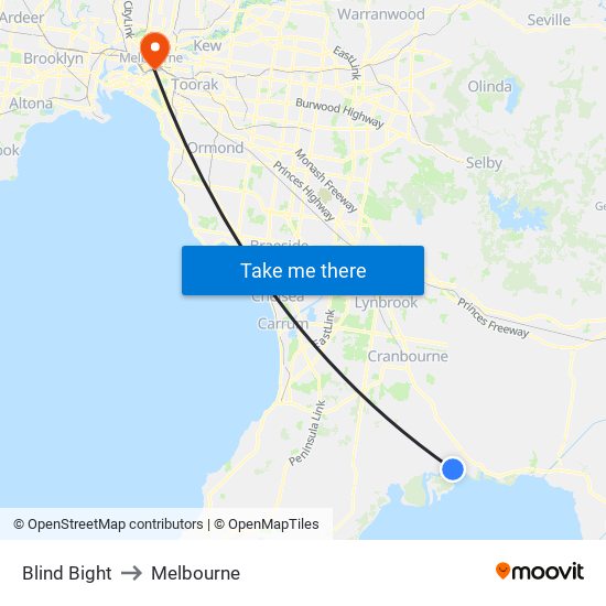 Blind Bight to Melbourne map