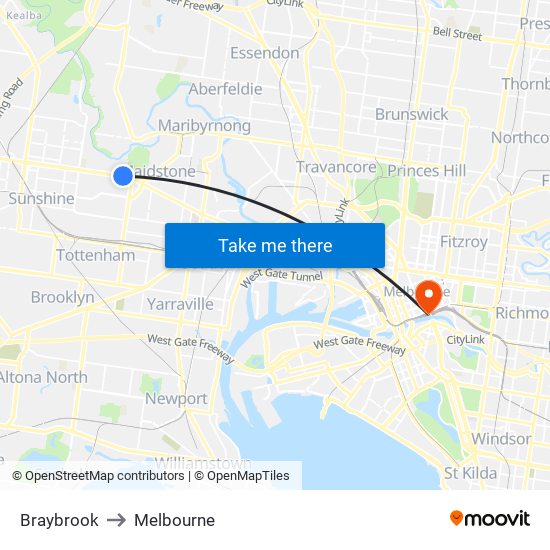 Braybrook to Melbourne map