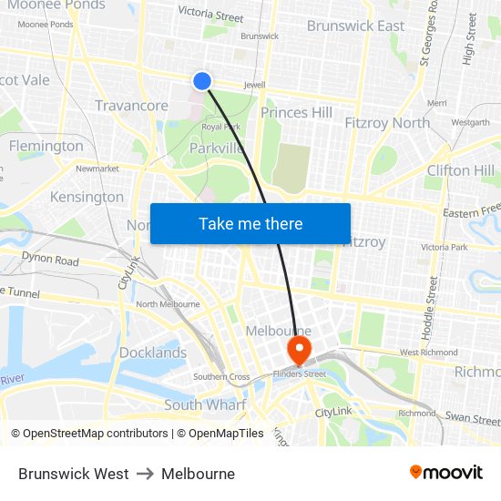 Brunswick West to Melbourne map