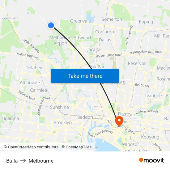 Bulla to Melbourne map