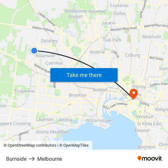 Burnside to Melbourne map