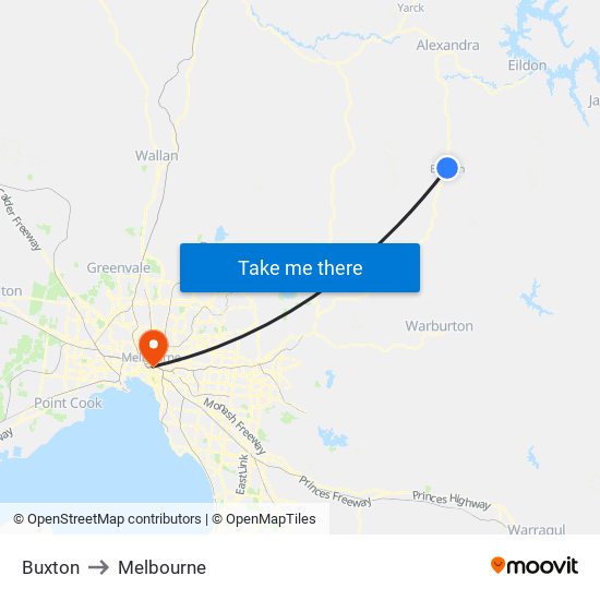 Buxton to Melbourne map