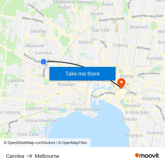 Cairnlea to Melbourne map