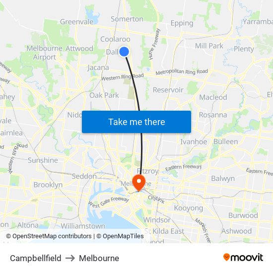 Campbellfield to Melbourne map