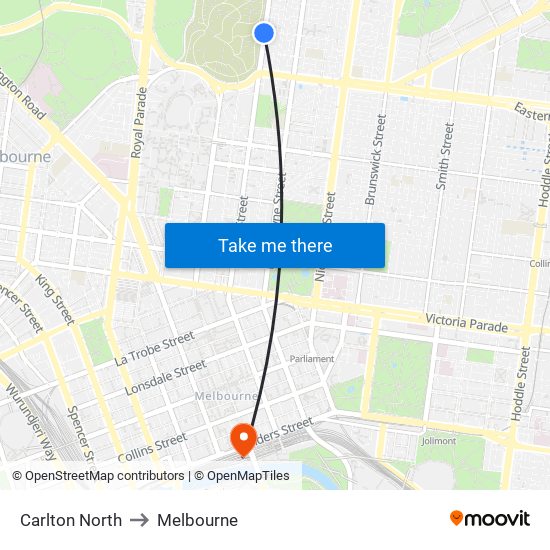 Carlton North to Melbourne map