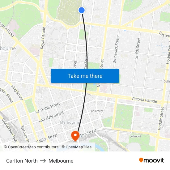 Carlton North to Melbourne map