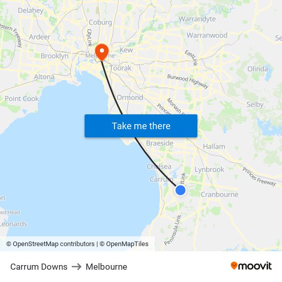 Carrum Downs to Melbourne map