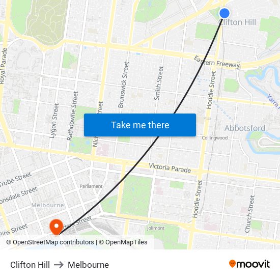 Clifton Hill to Melbourne map