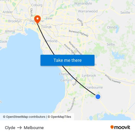 Clyde to Melbourne map