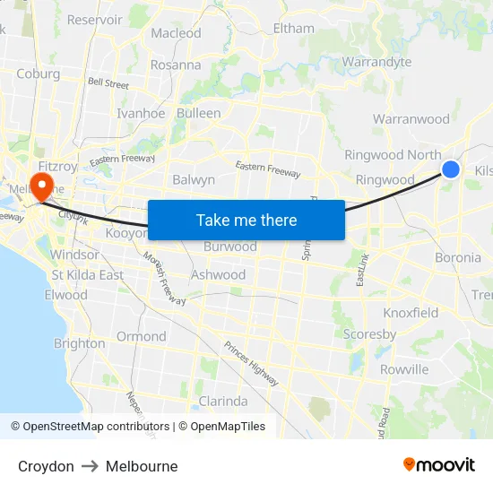 Croydon to Melbourne map