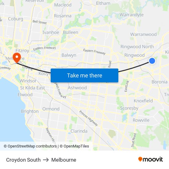 Croydon South to Melbourne map