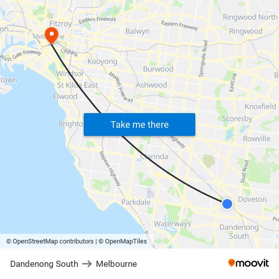 Dandenong South to Melbourne map