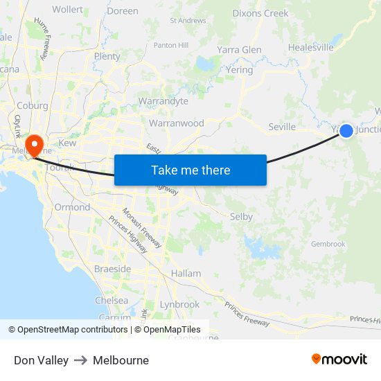 Don Valley to Melbourne map