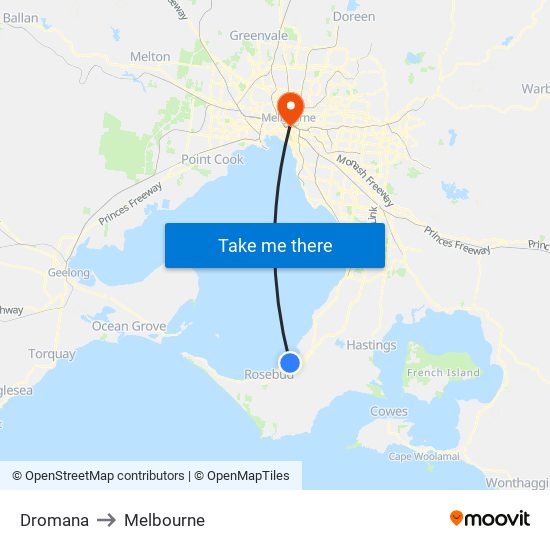 Dromana to Melbourne map