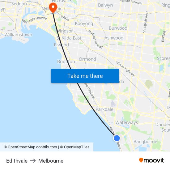 Edithvale to Melbourne map