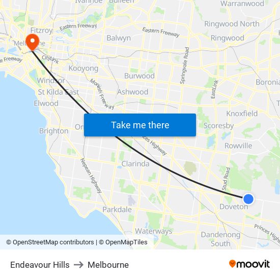 Endeavour Hills to Melbourne map