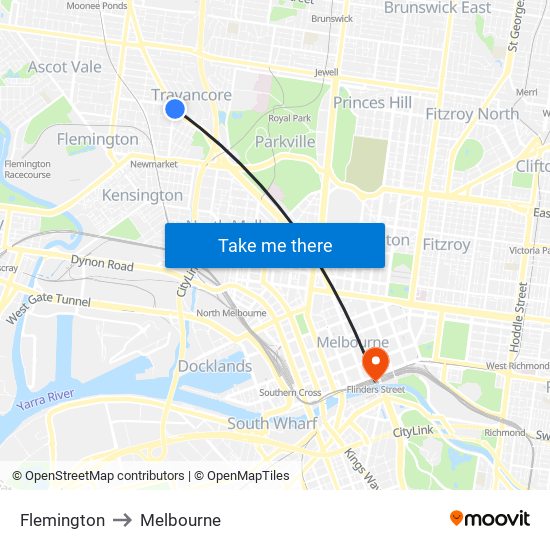 Flemington to Melbourne map