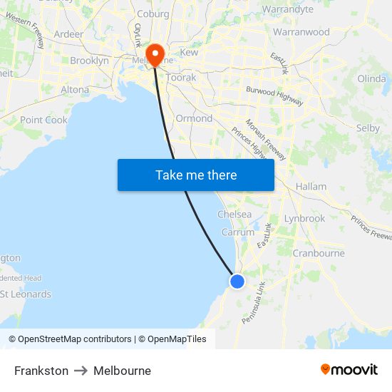 Frankston to Melbourne map