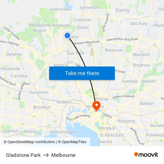 Gladstone Park to Melbourne map