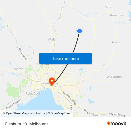 Glenburn to Melbourne map