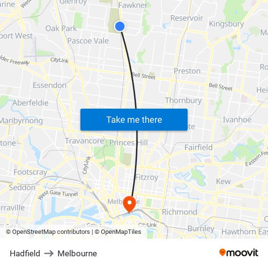 Hadfield to Melbourne map