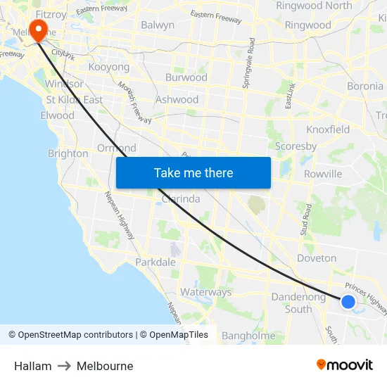 Hallam to Melbourne map