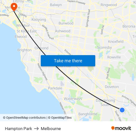 Hampton Park to Melbourne map