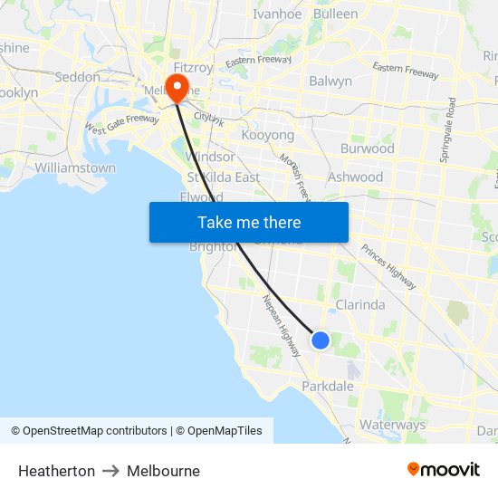 Heatherton to Melbourne map