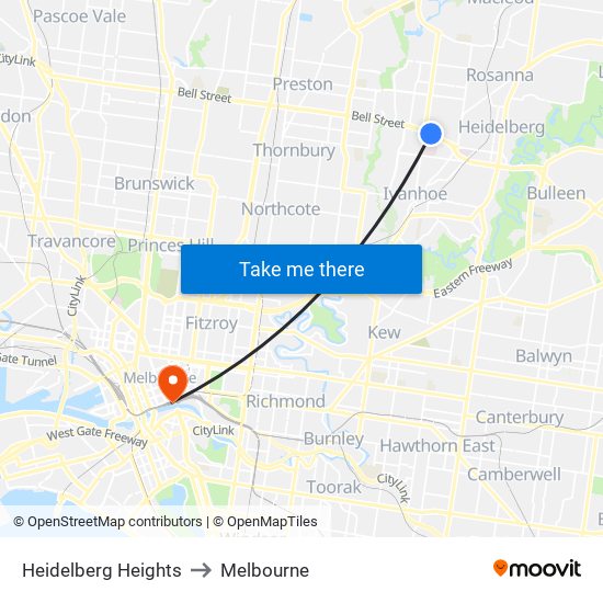 Heidelberg Heights to Melbourne map