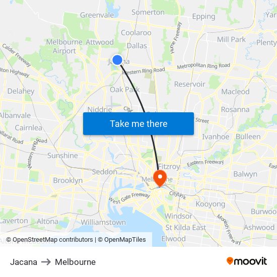 Jacana to Melbourne map