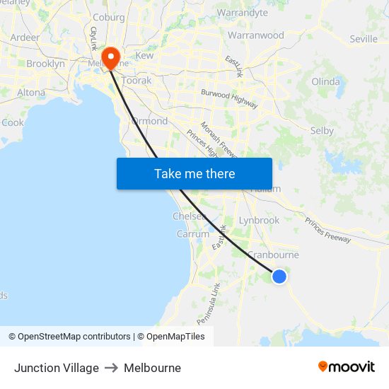 Junction Village to Melbourne map