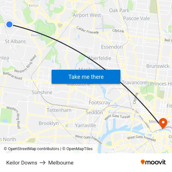 Keilor Downs to Melbourne map