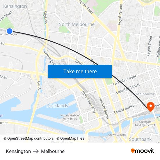 Kensington to Melbourne map