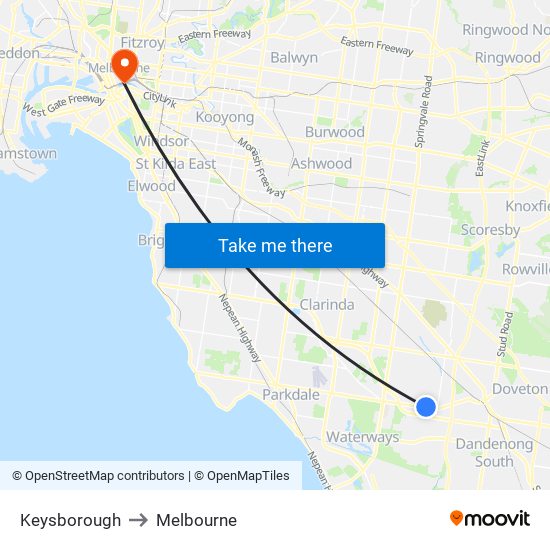 Keysborough to Melbourne map