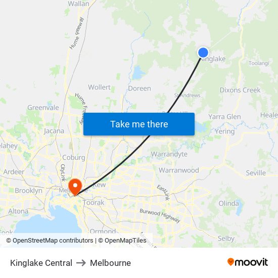 Kinglake Central to Melbourne map