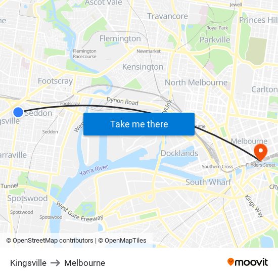 Kingsville to Melbourne map