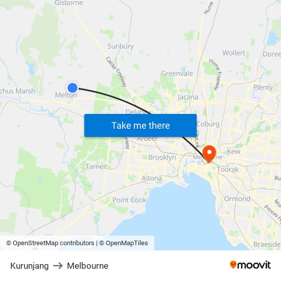 Kurunjang to Melbourne map