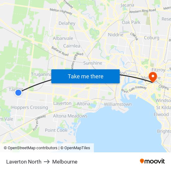 Laverton North to Melbourne map