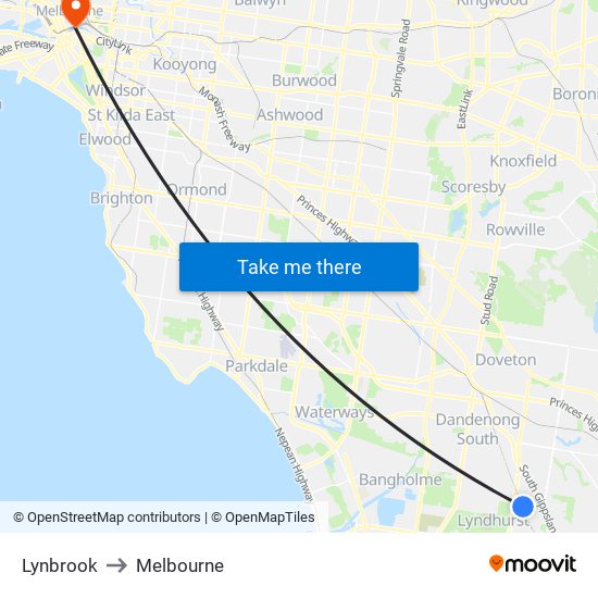 Lynbrook to Melbourne map