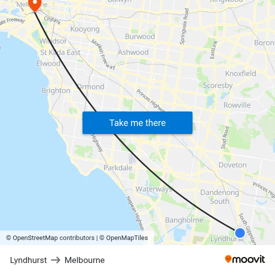 Lyndhurst to Melbourne map