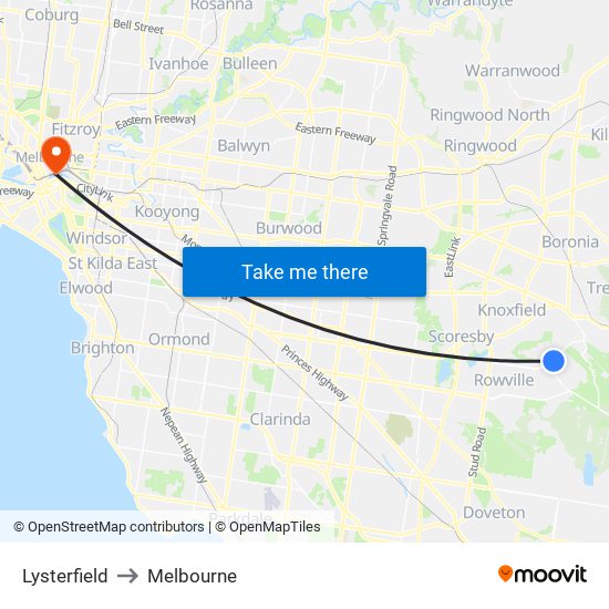 Lysterfield to Melbourne map