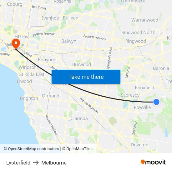 Lysterfield to Melbourne map