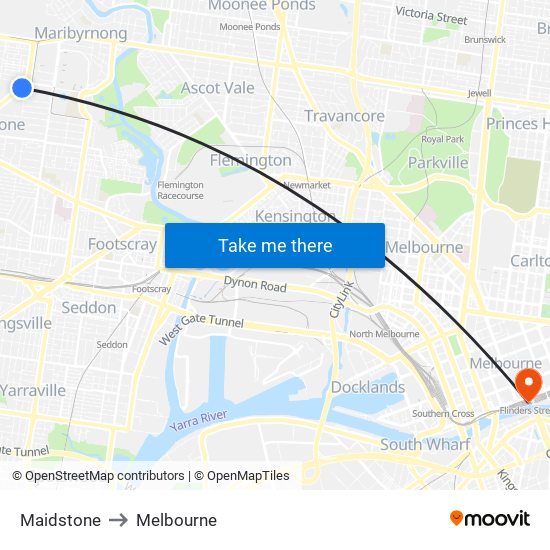 Maidstone to Melbourne map