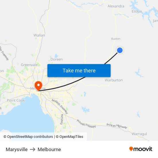 Marysville to Melbourne map